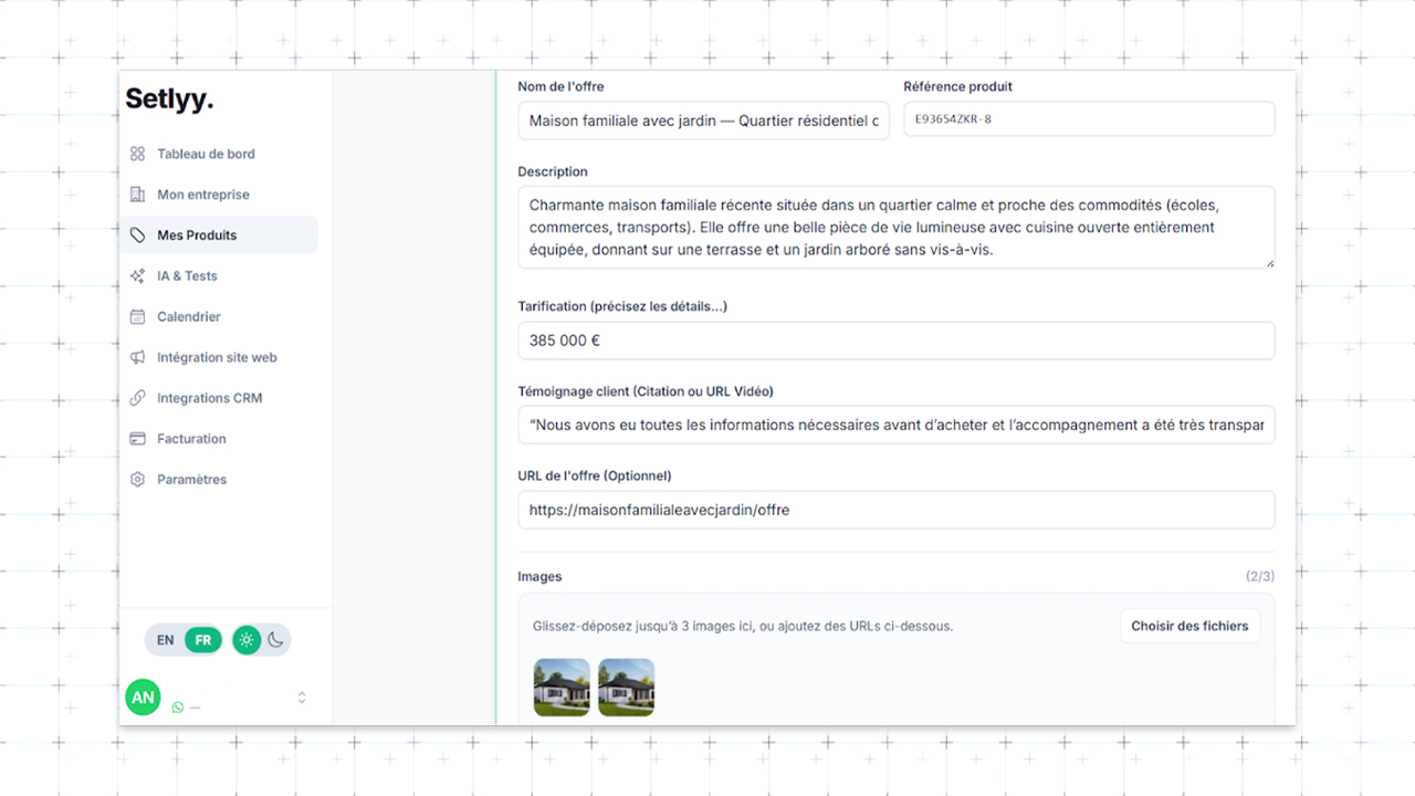 Organisation des offres dans Setlyy